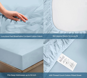 Hotel Grade 400TC 100% Polyester <strong>Fitted</strong> <strong>Sheet</strong> 16 Inch <strong>Deep</strong> Pocket 360 Elastic <strong>Fitted</strong> <strong>Bed</strong> <strong>Sheet</strong> For Hospitality - Product Image 2