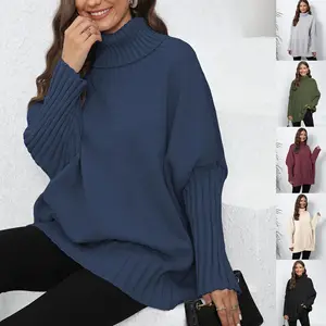 Jersey informal de invierno y manga larga con cuello alto para mujer