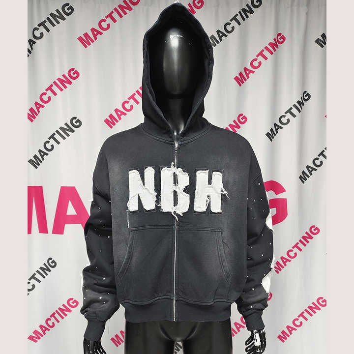 Vintage Washed Zipper Distressed Hoodies