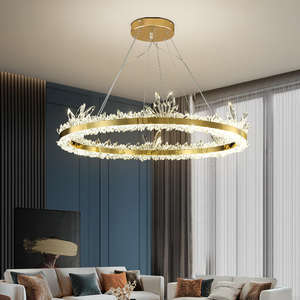 Zèle Lumière De Luxe Cercle Conception Lustre En Cristal Moderne Or Led Cercle Anneau Rond Led Pendentif Lumière - Product Image 2
