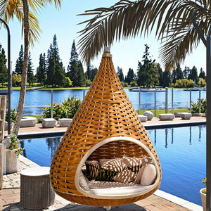 سرير أرجوحة خارجي بتصميم قفص الطيور من الألومنيوم، تصميم عصري قابل للطي مع وسائد مدمجة - Product Image 3