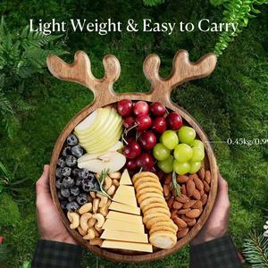 Bandeja de servir de madera con forma de asta de ciervo, de madera de acacia, ligera, para frutas y embutidos, ideal para aperitivos en fiestas navideñas. - Product Image 1