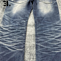 LARSUR Custom Denim Factory Premium Distress Wash Flare Denim Pants Straight Leg Western Classic Ripped Damage BootCut Jeans Homme