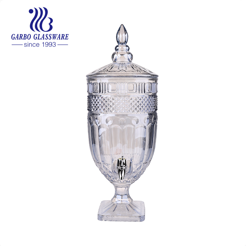 Verre Gravé Distributeur de Jus de Fruit de Grande Capacité 45L Conteneur de Jus de Vin En Verre Avec Robinet Et Couvercle