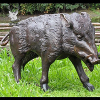 Statue de sanglier sauvage en bronze antique grandeur nature pour décoration extérieure, sculpture d'animal assis