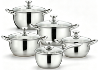 Ensemble de 7 ustensiles de cuisine en acier inoxydable avec couvercles en verre transparent, casseroles et marmites de camping en acier inoxydable