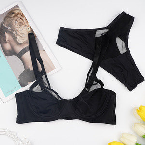 Women's Ultra-Thin Cup <strong>Bra</strong> <strong>Penty</strong> <strong>Set</strong> Solid Color Underwire Push-up <strong>Bra</strong> Thong Panties with Lace Decoration Wire-Free Support - Product Image 6