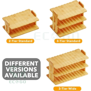 Estante organizador de botellas de agua de bambú, estantes de 3 niveles y 9 ranuras, estante de secado de botellas, soporte para botellas de agua, encimera con etiquetas - Product Image 3