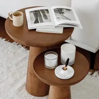 Table d'appoint basse moderne et minimaliste en bois massif de pin Wabi Sabi pour salon, petite table décorative pour la maison