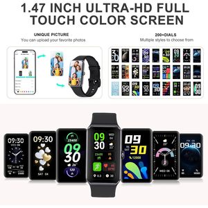 นาฬิกาออกกำลังกาย Bakoor หน้าจอ HD 1.47 นิ้ว ตรวจวัดอัตราการเต้นของหัวใจ ติดตามการนอนหลับ ตรวจสอบกิจกรรม สำหรับ Android และ iOS สมาร์ทวอทช์ - Product Image 4