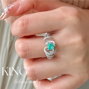 Anillo Geométrico de Plata King con Incrustaciones de Piedra Azul Paraíba, Joyería Fina para Mujer - Product Image 3