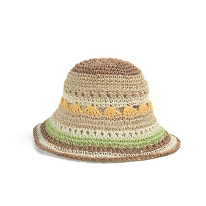 Sombrero de Paja de Ganchillo con Rayas de Colores - Sombrero de Sol Hecho <span class=keywords><strong>a</strong></span> Mano para Mujer, Estilo Vacacional, Playa y Resort, Sombreros de Ganchillo al por Mayor - Product Image 5