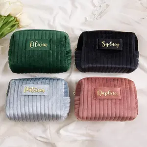 Custom Makeup Personalised Bridesmaid bag Wedding Gift Travel Toiletry Cosmetic Birthday Gift Wedding Favors Velvet pouch bag