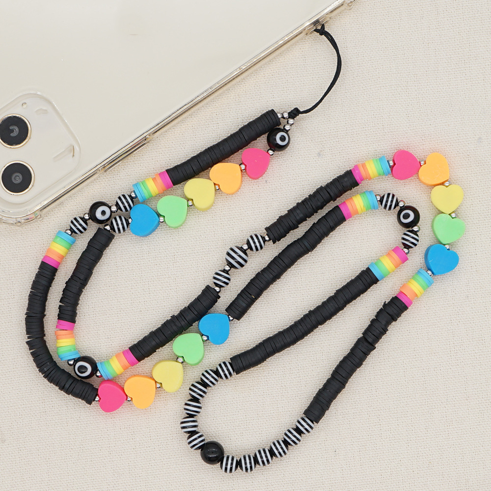 Dvacaman 2021 Boho Anti-lost Mobile Chain Multicolored Phone Strap Heart Soft Pottery Handmade Eye Long Wrist Phone Chain Holder