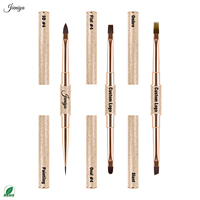 Ensemble de pinceaux à ongles double embout en nylon avec manche métallique doré brillant, idéal pour le vernis gel et le nail art – Meilleures ventes
