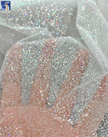 YX992 2026 holografik Super putih debu Glitter kain Tulle lembut Flash berkilau Mesh Glitter kain pernikahan pengantin