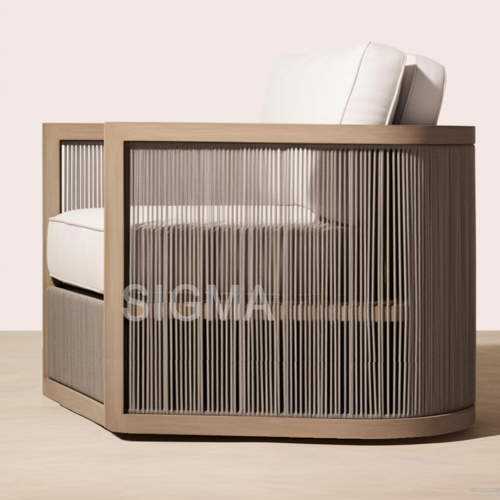 Outdoor Teak Rope Chair Set Different Colors Outdoor Seating Fabric Cushion Outside Chairs