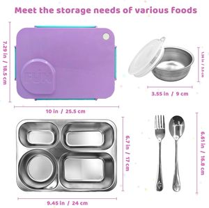 Stainless Steel Food Tray with Silicone Lid Leakproof 4 <b>Compartment</b> Metal Stainless Steel Sandwich Snack Salad Bento <b>Lunch</b> <b>Box</b> - Product Image 3