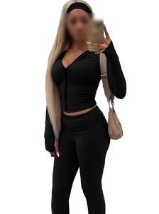 Custom logo dames trainingspakken outfits workout fitness jogger 2-delige sets yogajack flare broek met hoofddoek dameskleding - Product Image 2