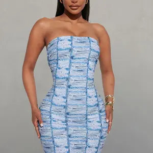 2023 Hot Selling Item Summer Slim Fitting Backless Printed Bra Women's Dresses Cheap For Ladies