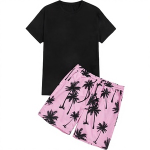 Camiseta Deportiva AFSAR para Hombre, Verano, Casual, Manga Corta, Tejida, Estampado Tropical, Cuello Redondo, 100% Poliéster, Transpirable, con Cordón Ajustable - Product Image 1