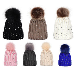 2025หมวกไหมพรมขนอุ่นฤดูหนาวสำหรับเด็กทารกแรก<span class=keywords><strong>เกิด</strong></span>ลายทางประดับพลอยเทียมหมวกบีนนี่มีขน - Product Image 2