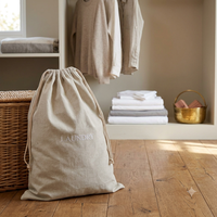Sacs à linge classiques en lin naturel, sacs à cordon luxueux brodés 43x54cm pour le rangement des chambres d'hôtel, prix d'usine
