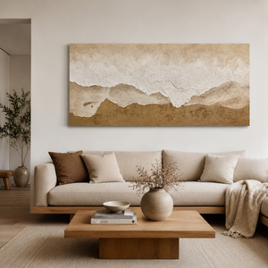 Warm Earth Tone Mountain Horizon Canvas Textured <b>Painting</b> House Interior Decorative Arts Large Still Life Custom Artwork - Product Image 2