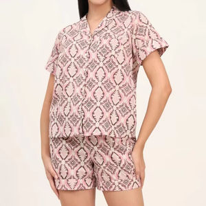 Conjunto de Pijama de Algodón Floral Premium 2025, Ropa de Dormir con Estampado a Mano, Ropa de Dormir para Mujer, Color Sólido, Precio al por Mayor Disponible - Product Image 1
