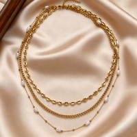 Collier ras du cou multicouche en perles plaqué or PVD 18 carats en acier inoxydable 316L avec pendentif pour femme – Vente en gros