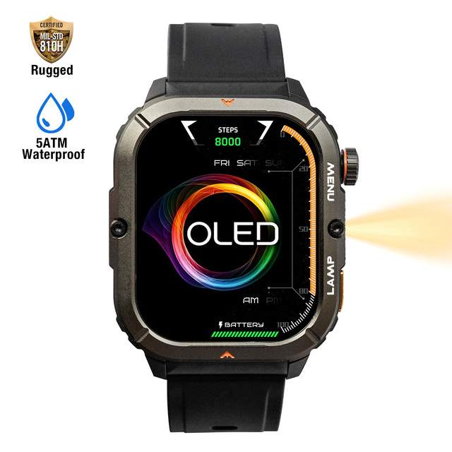 Sunlight Readable Watch W3 1.95 OLED Flashlight Heart Rate 5ATM IP68 Waterproof BT Call Square Sleep Tracker Magnetic Men Smart