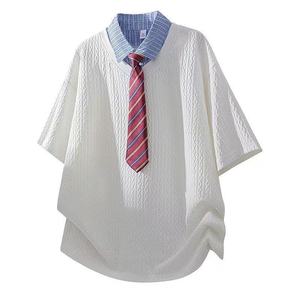 Maglia Formale Estiva da Uomo in Misto Seta/Cotone 300g, Manica Corta, Stampa Leopardata, Vestibilità Regolare, Collo Alto, Bianco e Nero, Taglie L-2XL - Product Image 2