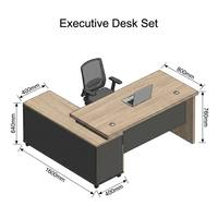 Bureau de direction moderne de luxe léger en laque durable, avec panneau technique écologique, grand meuble latéral, couleur bois naturel, modèle Président