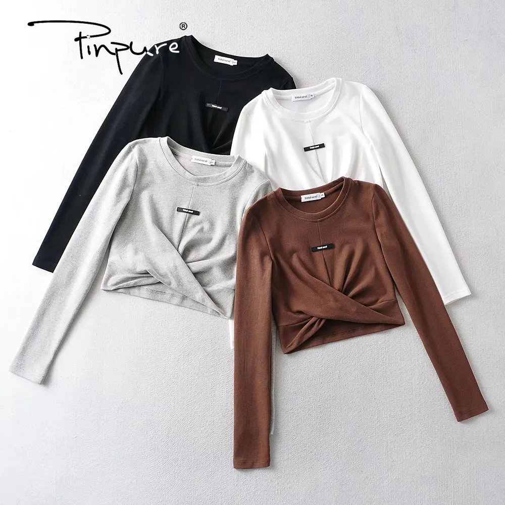 R30600S Zomer Ins Nieuwe Vrouwen Mode Effen Kleur Cross-Gelabeld Slanke Geplooide T-shirt Top Elegant Geplooide Stof Womens kleding