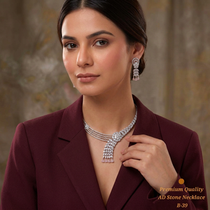 Luxury Brass American Diamond Necklace Set <b>Silver</b> Plated Cubic Zirconia <b>Choker</b> Bridal Jewelry Set with Ruby Red Drops - Product Image 3