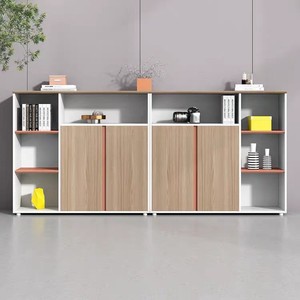 Gabinete de Almacenamiento de Madera con Cerradura, Gabinete Divisor de Oficina de 2 Niveles, Tipo Push-Pull, Gris - Product Image 1