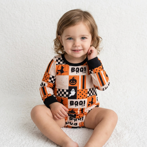 Longlv Mono transpirable con estampado de Halloween para bebés, niños pequeños, sin mangas, con cuello redondo y botones a presión, body de leche - Product Image 1