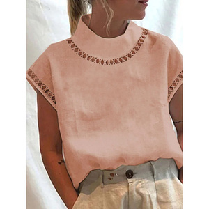 Camicetta da <span class=keywords><strong>donna</strong></span> Vintage in cotone solido lino estate Casual Chic tunica Hallow colletto alla coreana camicette bianche <span class=keywords><strong>oversize</strong></span> - Product Image 5