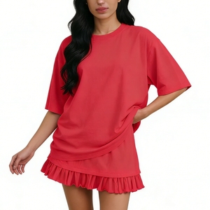 Ensemble de vêtements de détente surdimensionnés pour femmes - Haut à manches courtes et short à volants - Tenue en 2 pièces - Vêtements de maison - Pyjama - Mode - Product Image 1