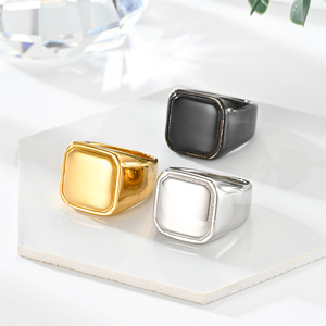 Herren Einfache Quadratische Ringe Mode Persönlichkeit Hip-Hop Quadratischer Individueller Siegelring Edelstahl Logo Name Gravierter <span class=keywords><strong>Ring</strong></span> Wasserdicht - Product Image 3