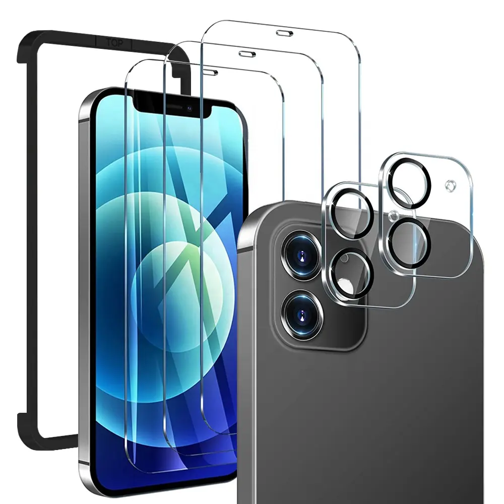 [3 2パック] 2021携帯電話3D 9H耐衝撃強化ガラスフィルム、iPhone 12 13 Pro X/XS max用フロントおよびバックスクリーンプロテクター