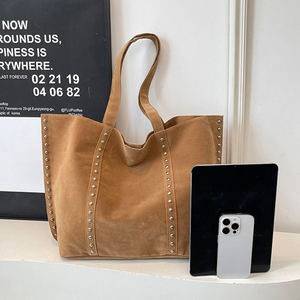 Bolso de mano decorativo con remaches, novedad 2026, bolso de compras marrón de alta calidad, bolso tote de gran capacidad - Product Image 6