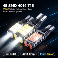 Ampoule LED T15 4014 45SMD pour voiture, 6000K blanc jaune rouge, feu de recul, feu de position latéral, 12V