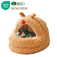 Vente en gros OEM&ODM Lit-caverne de Noël en forme d'elk pour chat, Lit de luxe pour animaux de compagnie, Lit écologique pour chien