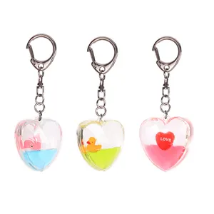 Оптовая продажа, цепочка для ключей с прозрачным жидким кристаллом в форме сердца, цепочка для ключей с блестками, плавающий брелок для ключей