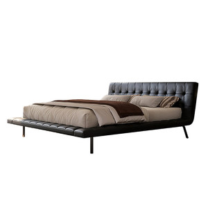 Cama Flotante de Diseño Italiano Minimalista <span class=keywords><strong>Poliform</strong></span> Onda, Cama Doble de Cuero Genuino de 1.8m, Cama de Lujo para Recámara Principal - Product Image 4