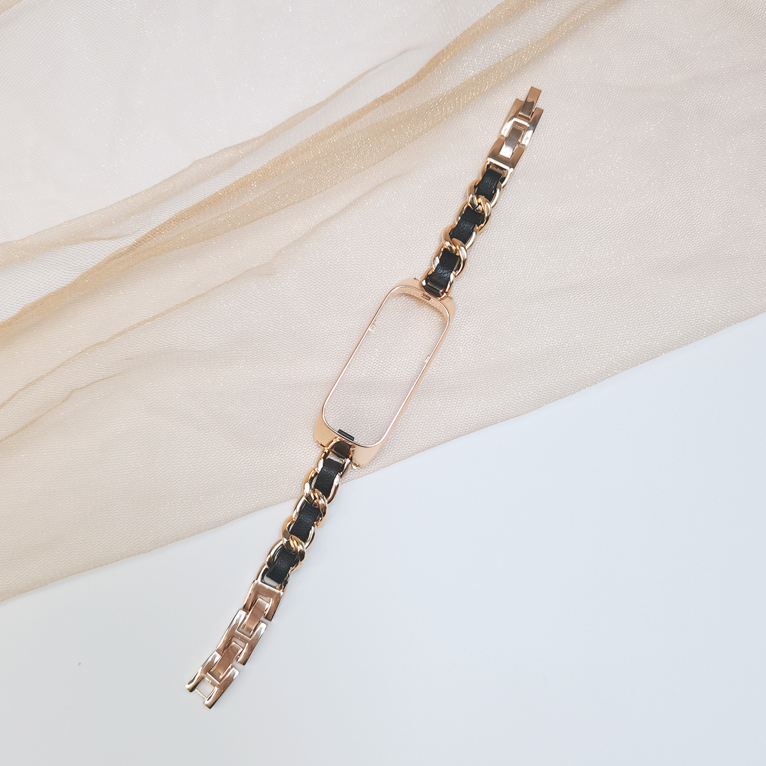 Rose Gold Band-Black Leather