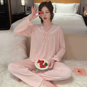 ชุดนอนผู้หญิงผ้าตาข่ายแขนยาวสีแดงฤดูใบไม้ผลิและฤดูใบไม้ร่วง - Product Image 1