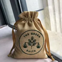 Custom Logo Embroidery Jute Hessian Burlap Gift Drawstring Bag