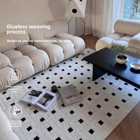 Tapis français crème à motif quadrillé en tissu mélangé noir, blanc et gris, style minimaliste italien de luxe léger, pour salon et près du canapé